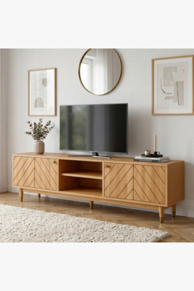 Massive TV-Kommode 179 cm Eiche mit Fischgrätmuster